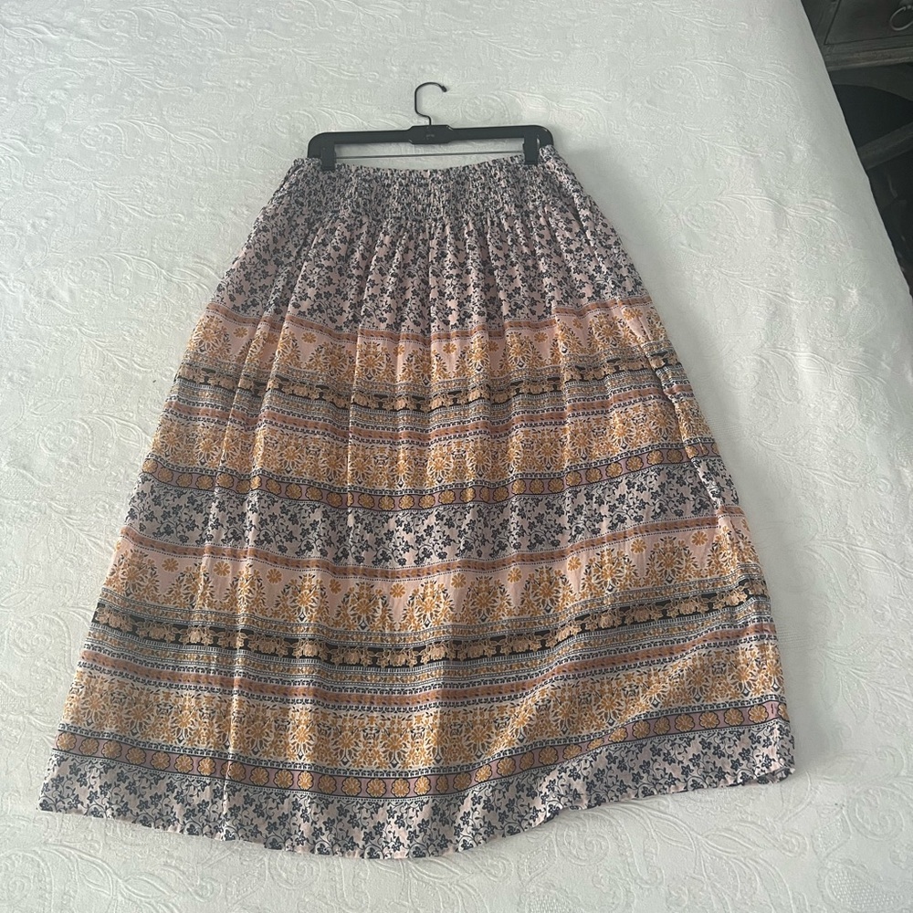 J. Jill Navy and Pink Tiered Midi Skirt